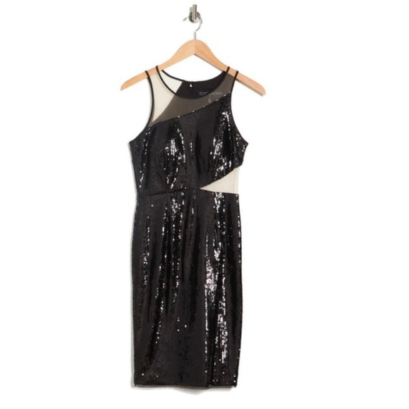 Toccin Sequin Cutout Mesh Cocktail Embellished Sleeveless BodyCon Mini Dress NEW - Picture 8 of 11